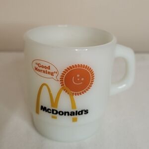 Vintage Anchor Hocking Fire King McDonald's Good Morning Milk Glass Mug